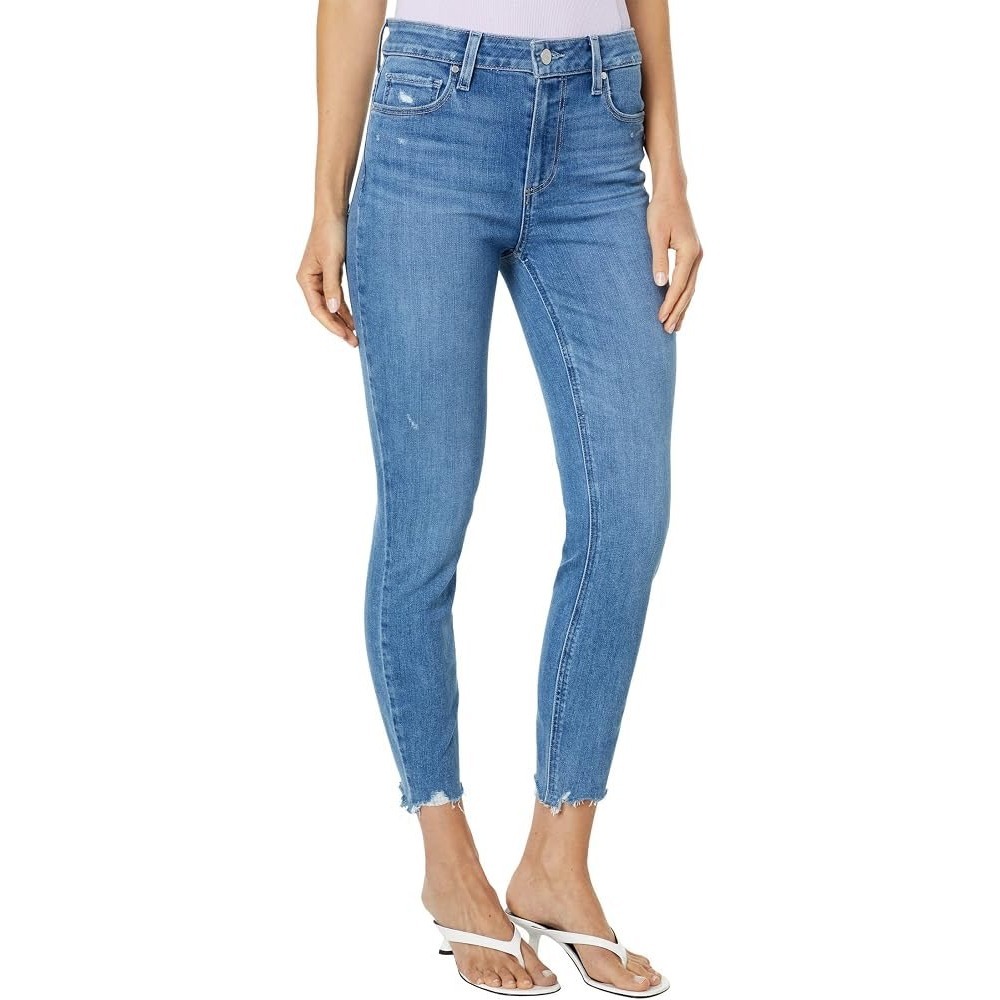 Paige Hoxton Crop High Rise Skinny Jeans Bay w Tuned Hem Size 31 Distressed